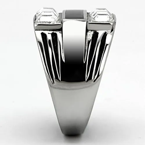 High polished (no plating) Stainless Steel Ring with Top Grade Crystal in Clear for Women Style TK920