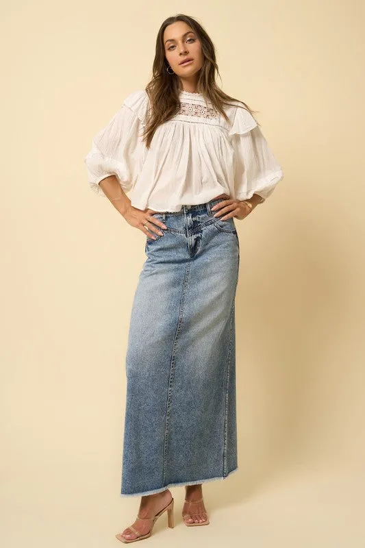 High Rise Flared Maxi Skirt