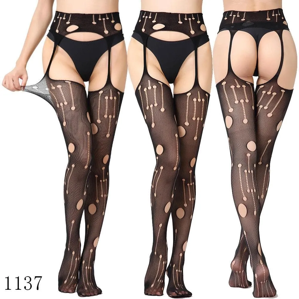 High waist suspender fishnet garter tights pantyhose