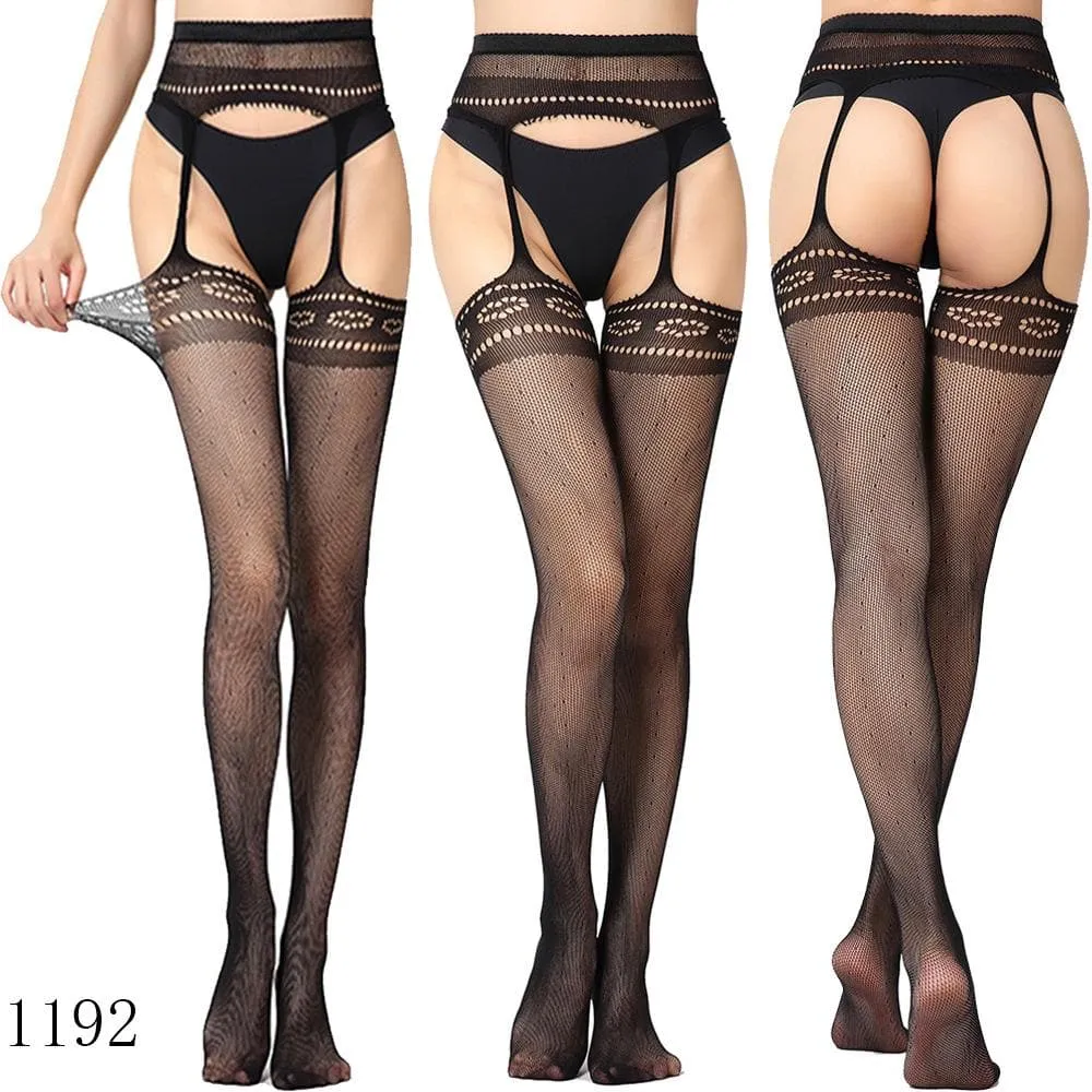 High waist suspender fishnet garter tights pantyhose