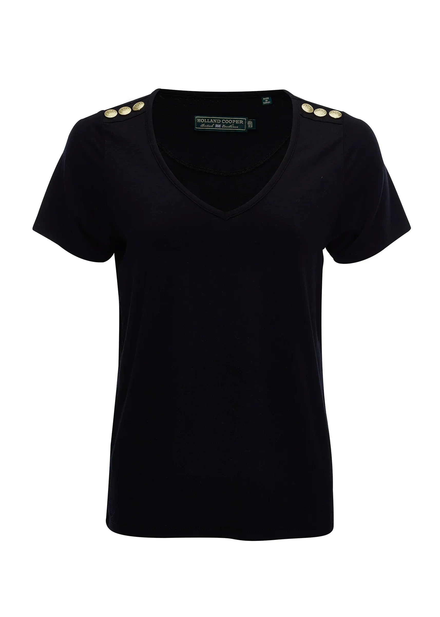 Holland Cooper Relax Fit V Neck Tee in Black