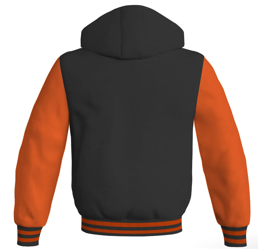 Hoodies For Men Black Body and Orange Leather Sleeves Varsity Hoodie