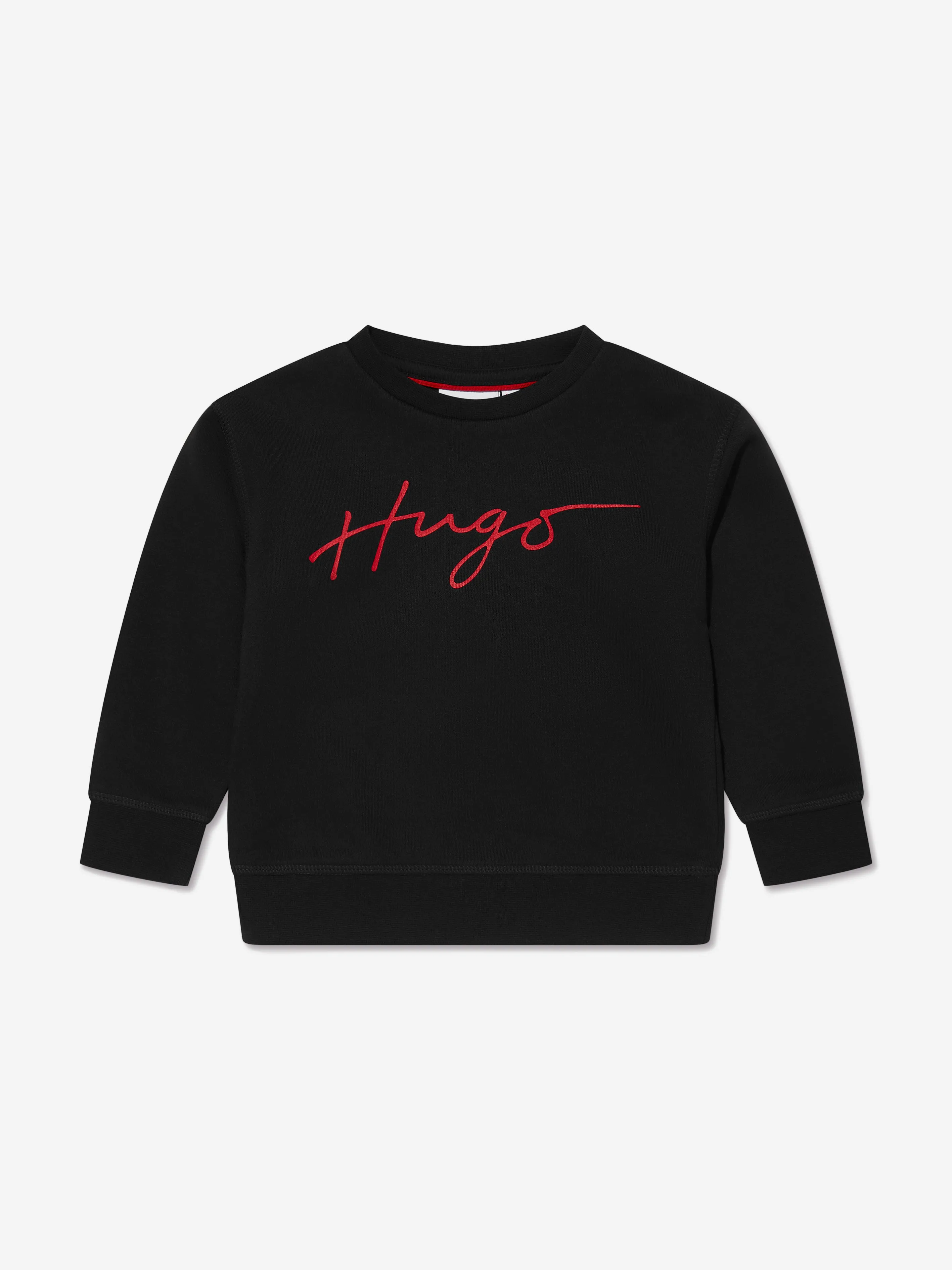 Hugo Boys Organic Cotton Logo Print Sweatshirt in Black