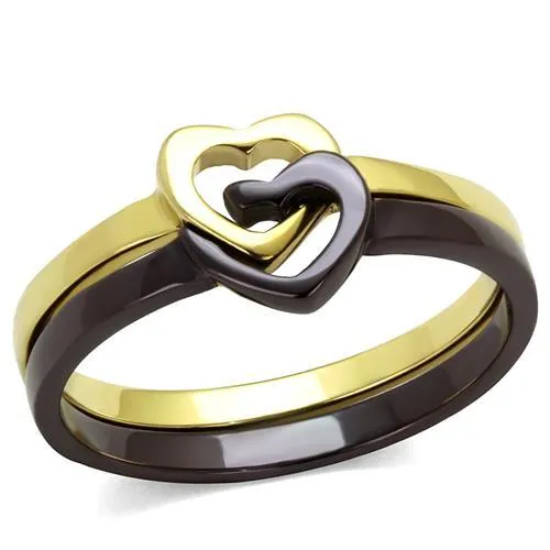 IP Gold & IP Dark Brown (IP coffee) Stainless Steel Ring with No Stone for Women Style TK2548