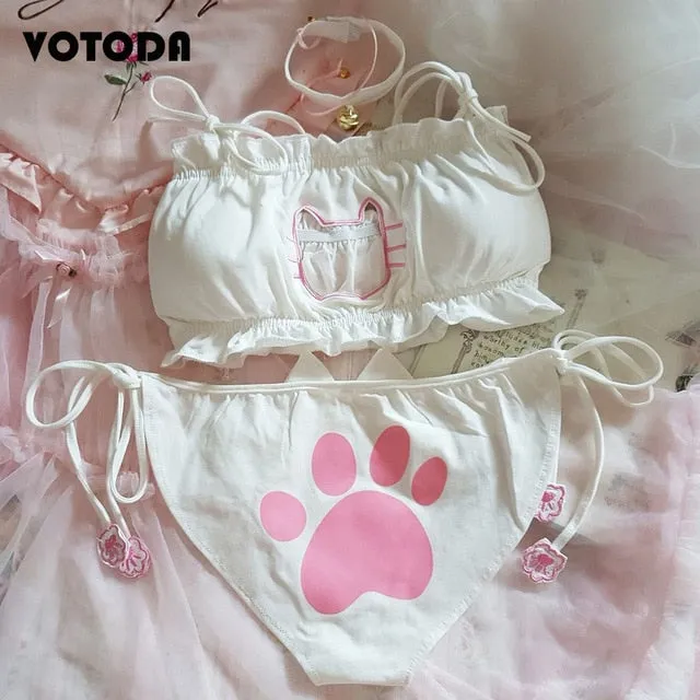 Japanese Girls Cute Cat Underwear Set