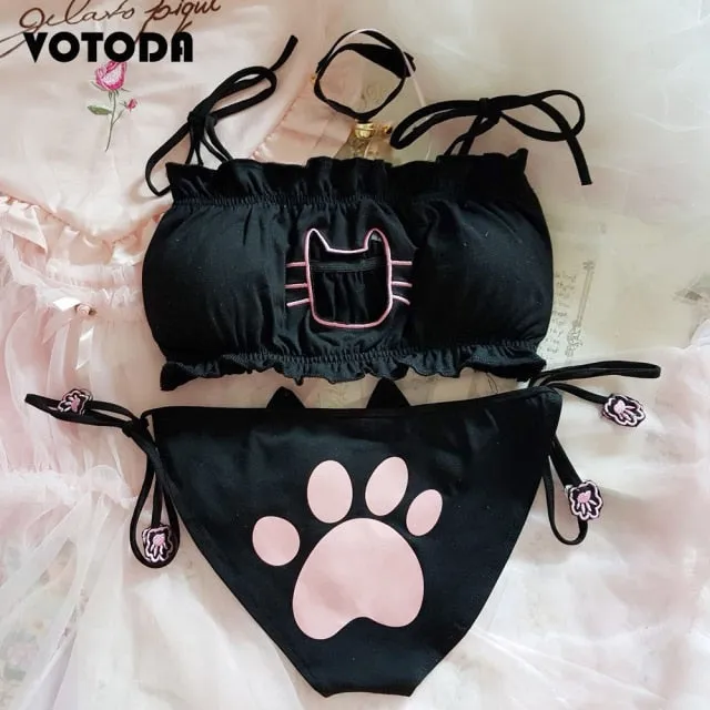 Japanese Girls Cute Cat Underwear Set