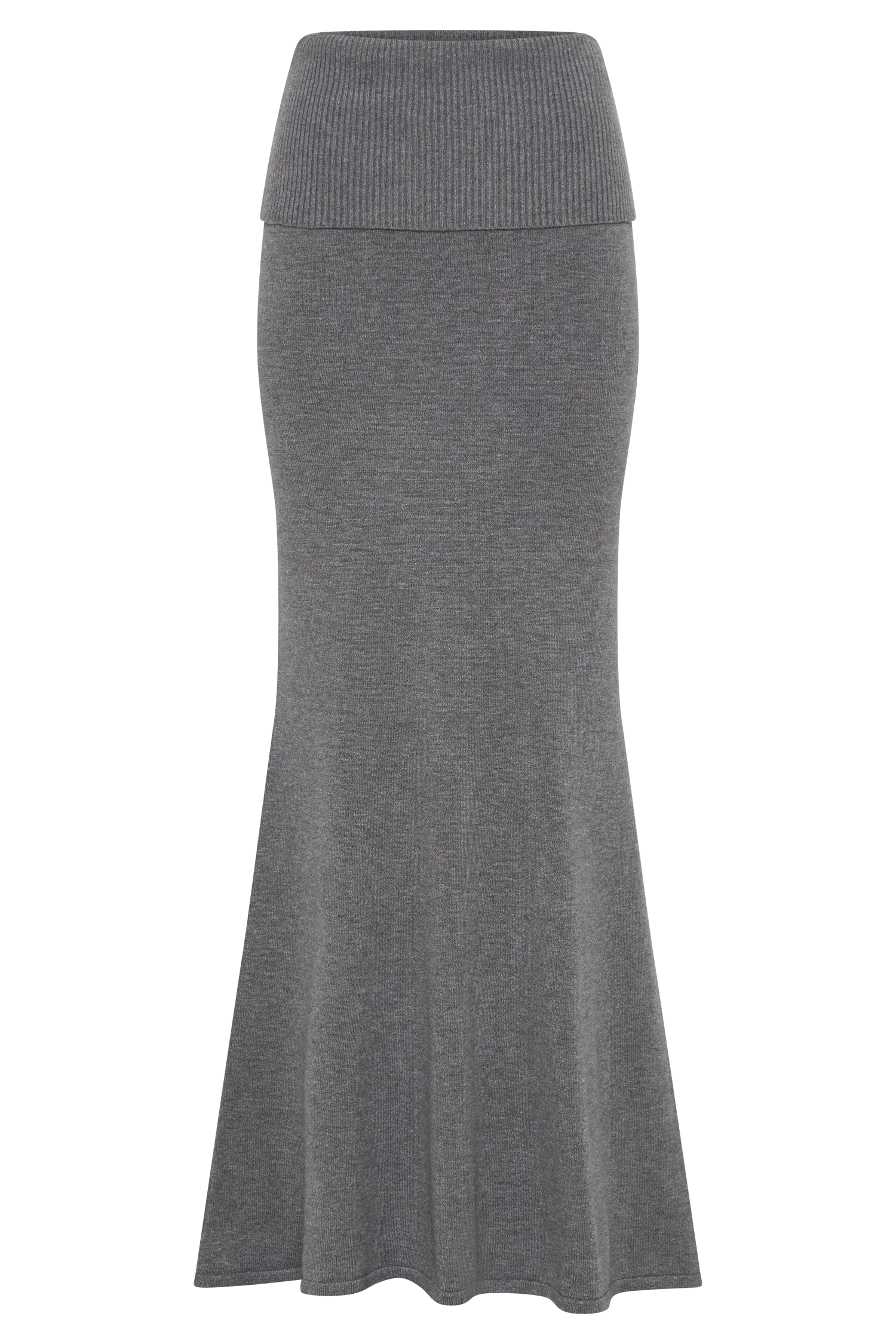 Karlie Knit Maxi Skirt With Ribbed Waist - Charcoal Marle