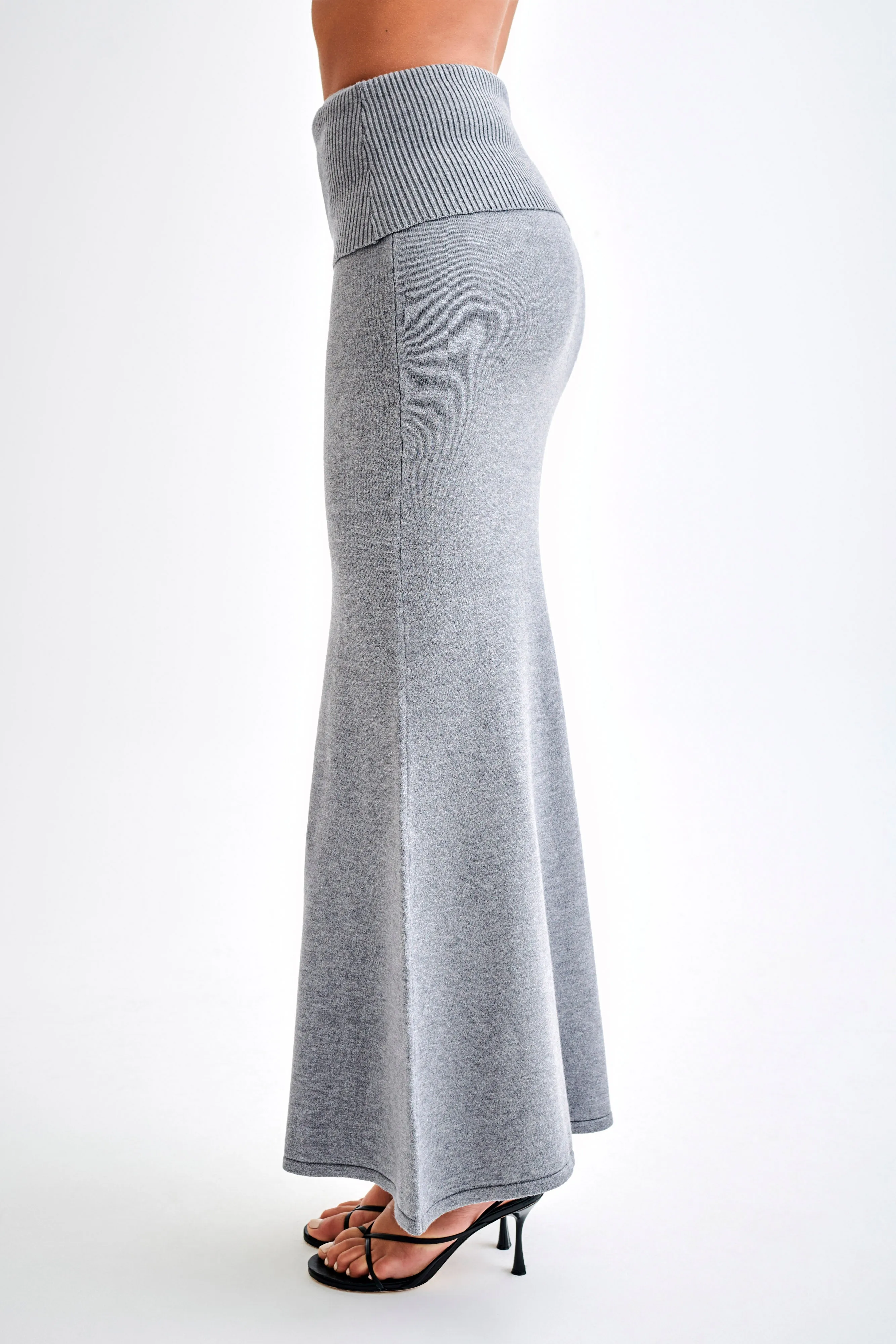 Karlie Knit Maxi Skirt With Ribbed Waist - Charcoal Marle