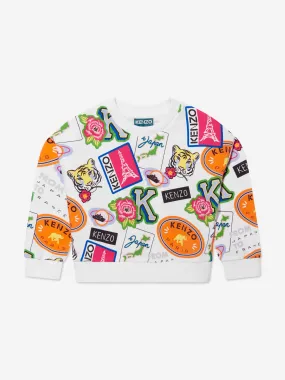 KENZO Girls Badge Print Sweatshirt in White