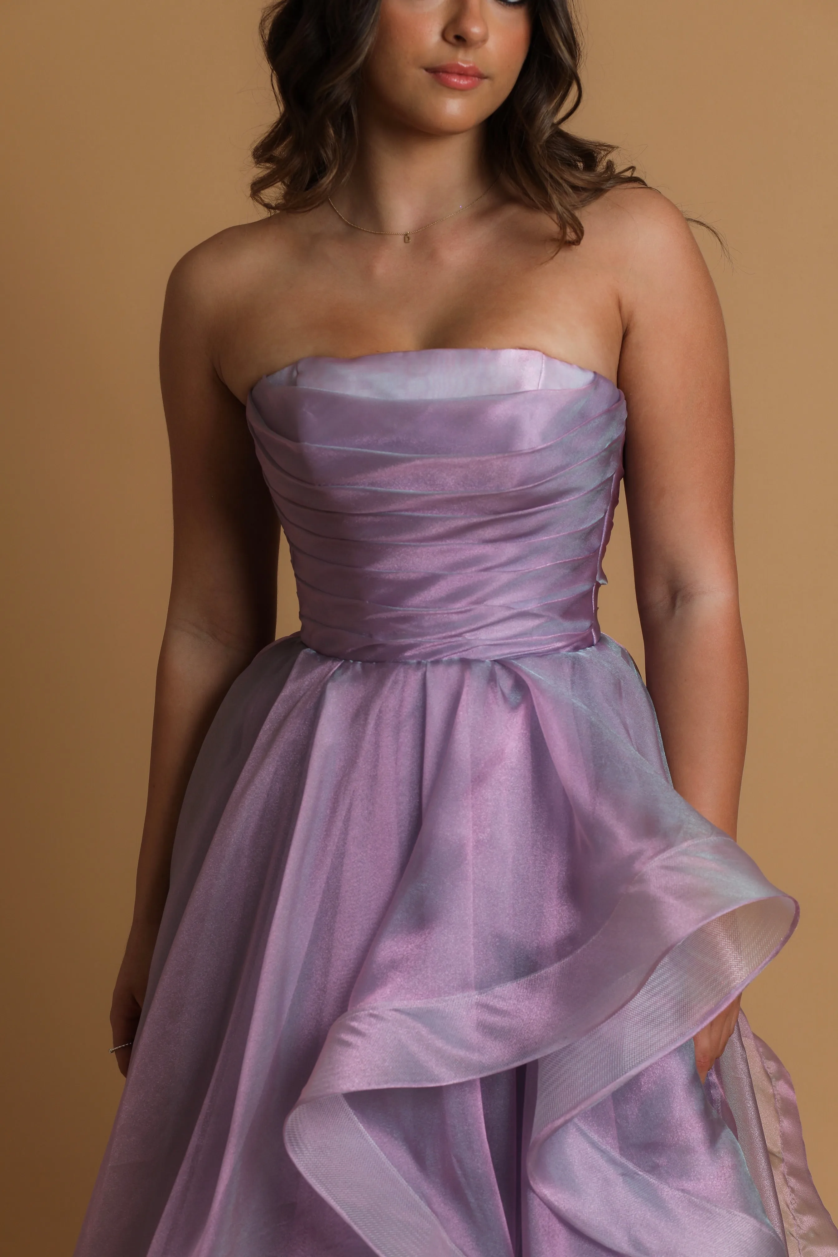 Lilac organza ruffle dress