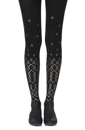 Lovely Opaque Gold Diamond Print 120 Denier Black Tights