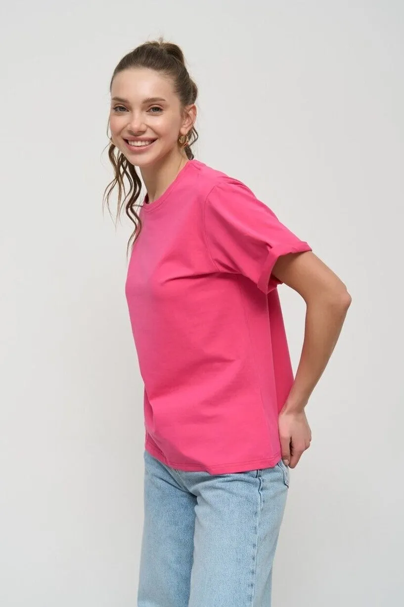 Magenta Pink Oversized Roll Up Sleeve T-Shirt