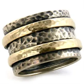 Matte Gold & Rhodium Brass Ring with No Stone for Women Style 6X093