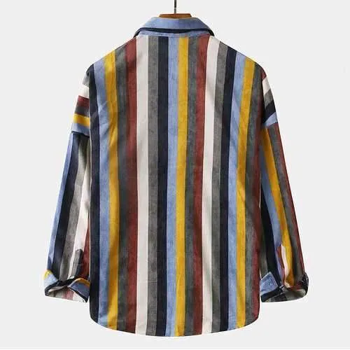 Mens Brief Style Color Stripe Corduroy Shirts