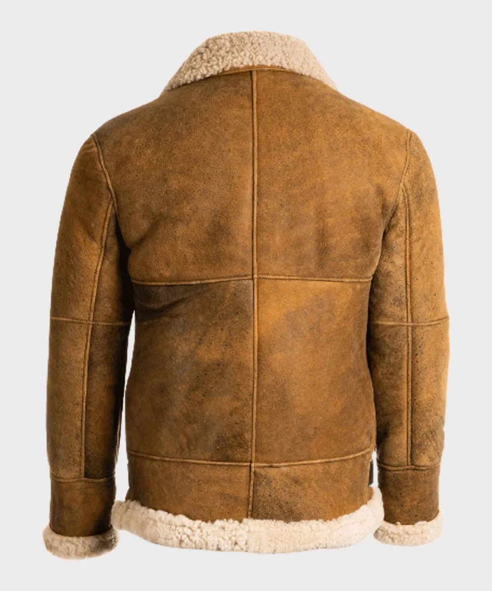 Men's Brown B3 Aviator Sheepskin Leather Jacket with Shearling Collar