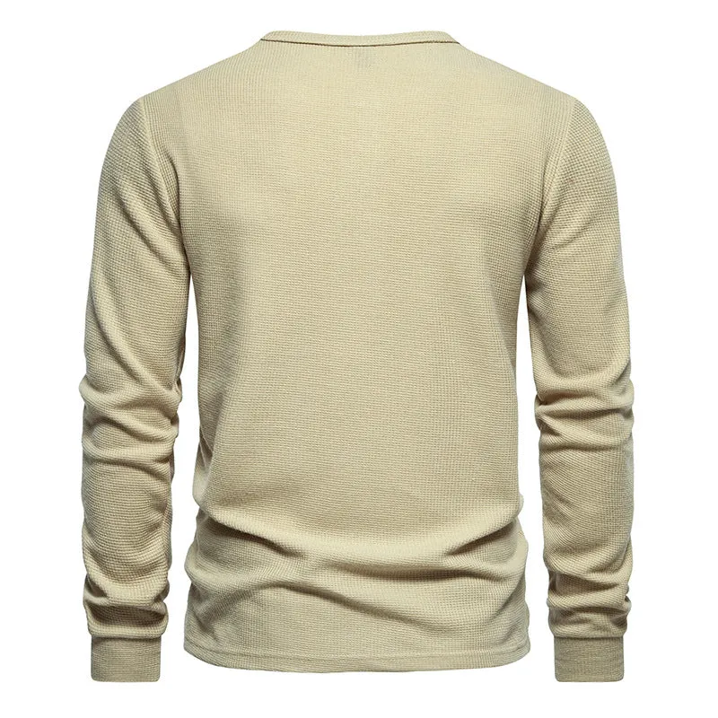 Men'S Crewneck Buttons Long Sleeves T-Shirt