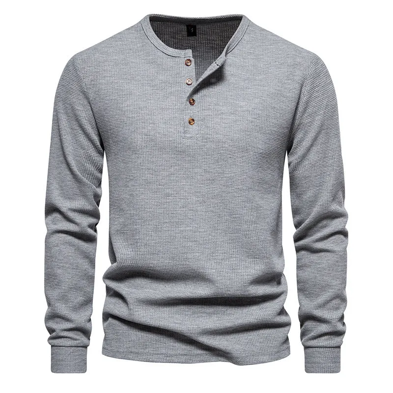 Men'S Crewneck Buttons Long Sleeves T-Shirt