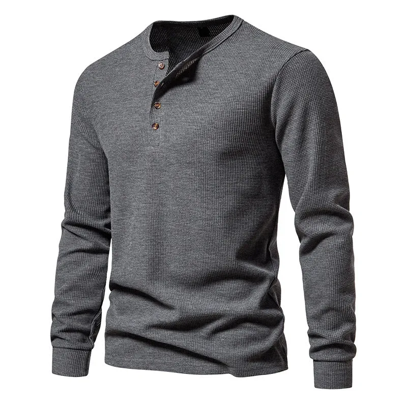 Men'S Crewneck Buttons Long Sleeves T-Shirt