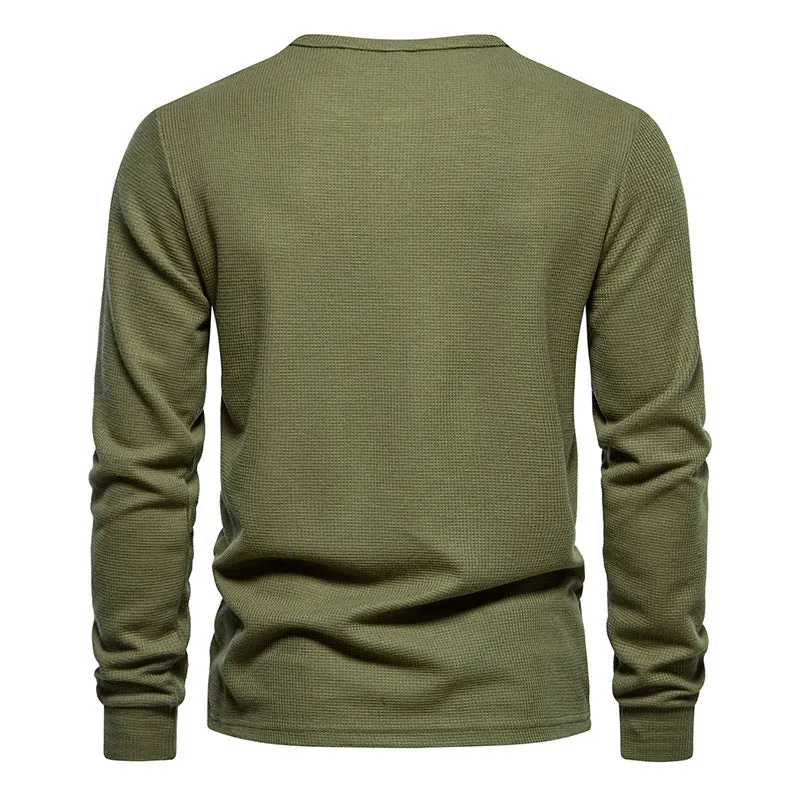 Men'S Crewneck Buttons Long Sleeves T-Shirt