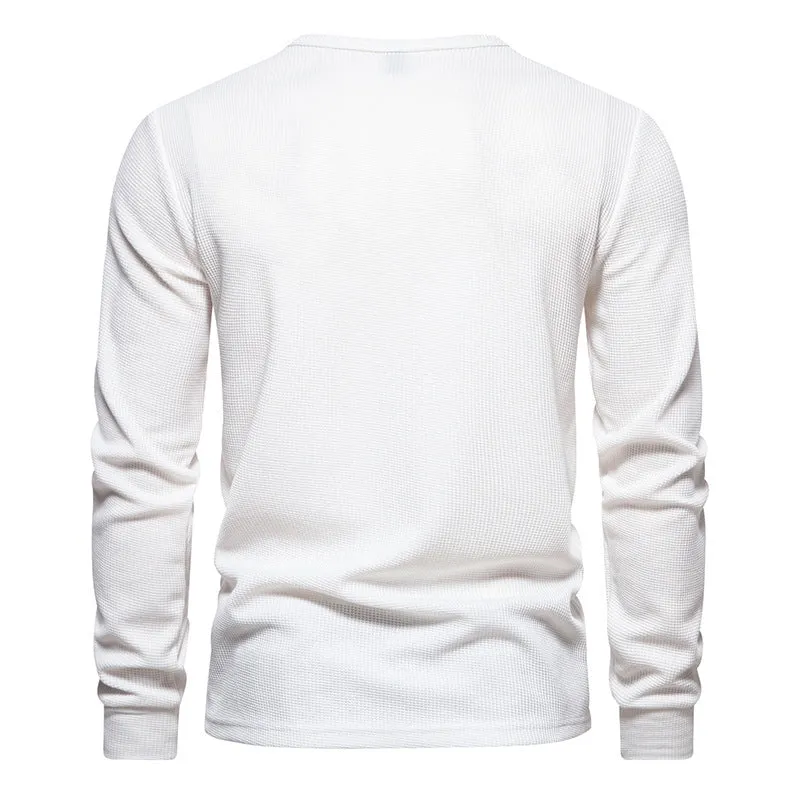 Men'S Crewneck Buttons Long Sleeves T-Shirt