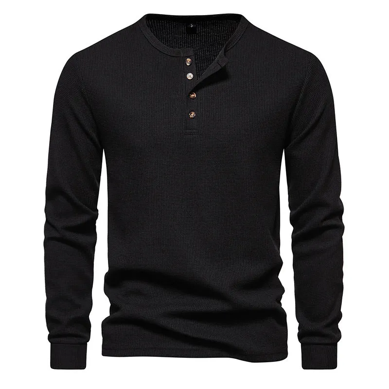 Men'S Crewneck Buttons Long Sleeves T-Shirt