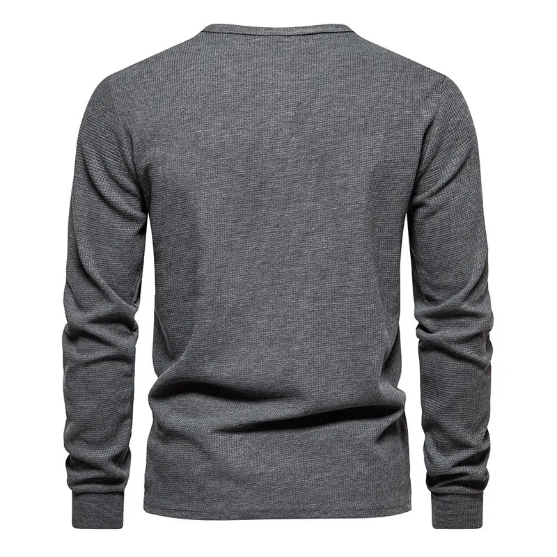 Men'S Crewneck Buttons Long Sleeves T-Shirt