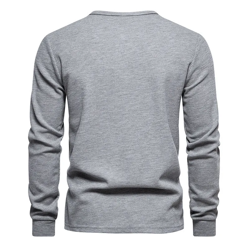 Men'S Crewneck Buttons Long Sleeves T-Shirt