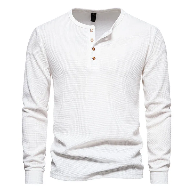 Men'S Crewneck Buttons Long Sleeves T-Shirt