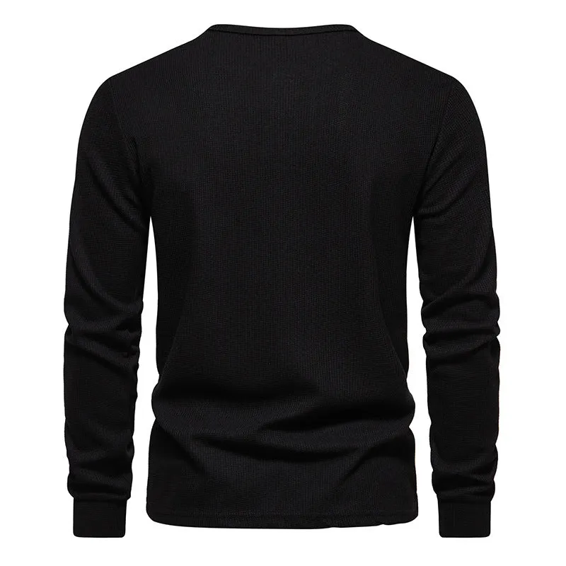 Men'S Crewneck Buttons Long Sleeves T-Shirt