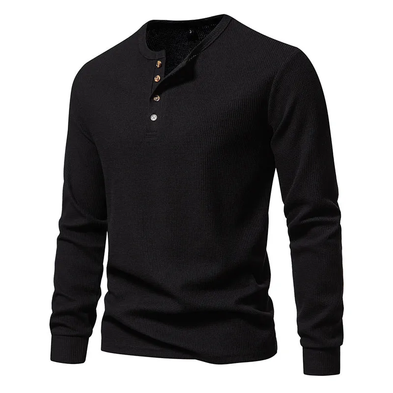 Men'S Crewneck Buttons Long Sleeves T-Shirt