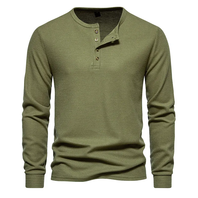 Men'S Crewneck Buttons Long Sleeves T-Shirt