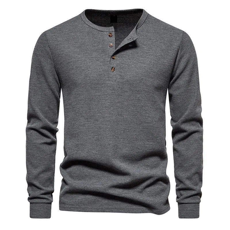 Men'S Crewneck Buttons Long Sleeves T-Shirt