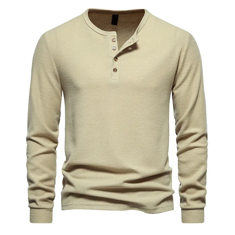 Men'S Crewneck Buttons Long Sleeves T-Shirt