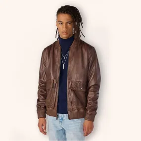 Men's Dark Brown Harrington Leather Bomber Jacket