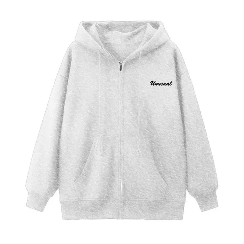 Metaversmall Casual Hooded Chicly Drawstring Women Hoodies Basic Letter Printing Street Simple Loose Fashion Zipper Top Female Hoodies