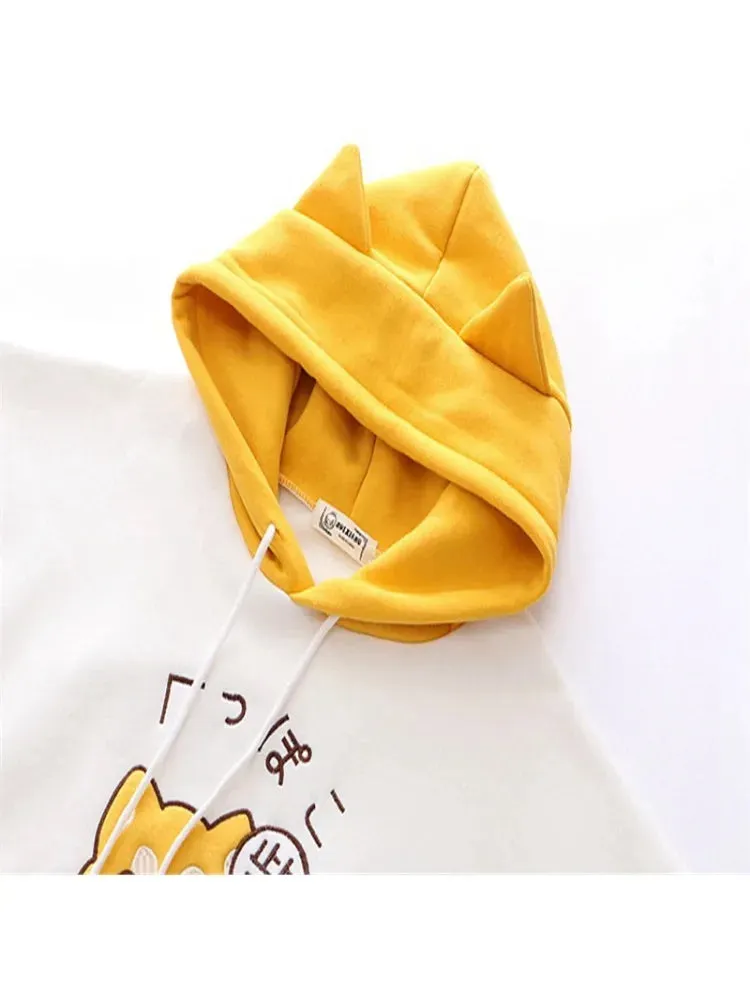 Metaversmall Women Cartoon Dog Embroidery Harajuku Hoodies Sweatshirts 2020 Winter Patchwork Hooded Plus Velvet Pullovers