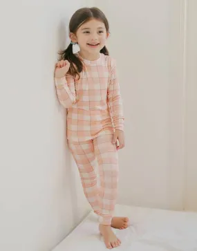 Modal Long Sleeve Pajamas - Window Check Peach