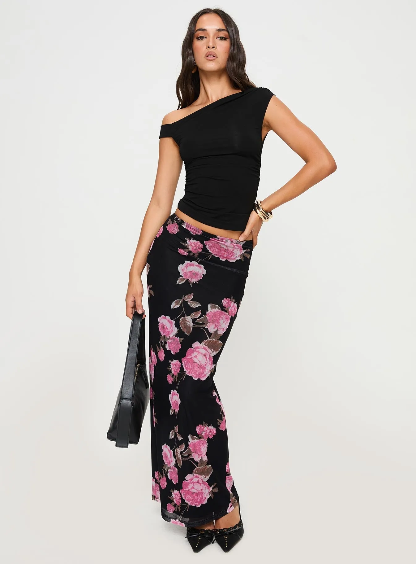 Modalla Maxi Skirt Black Floral