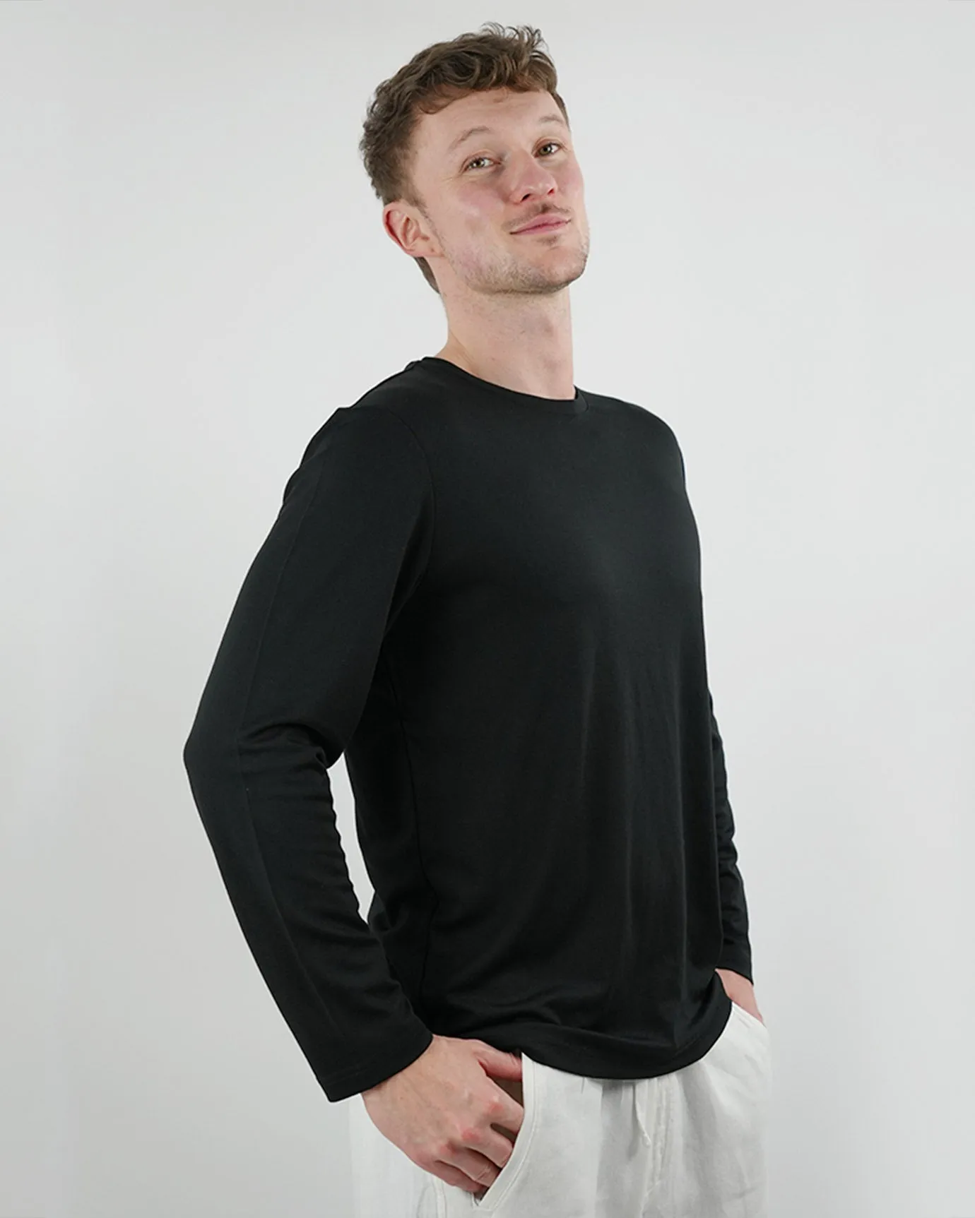 Non Iron Mulberry Silk Long Sleeve t-shirt - Black