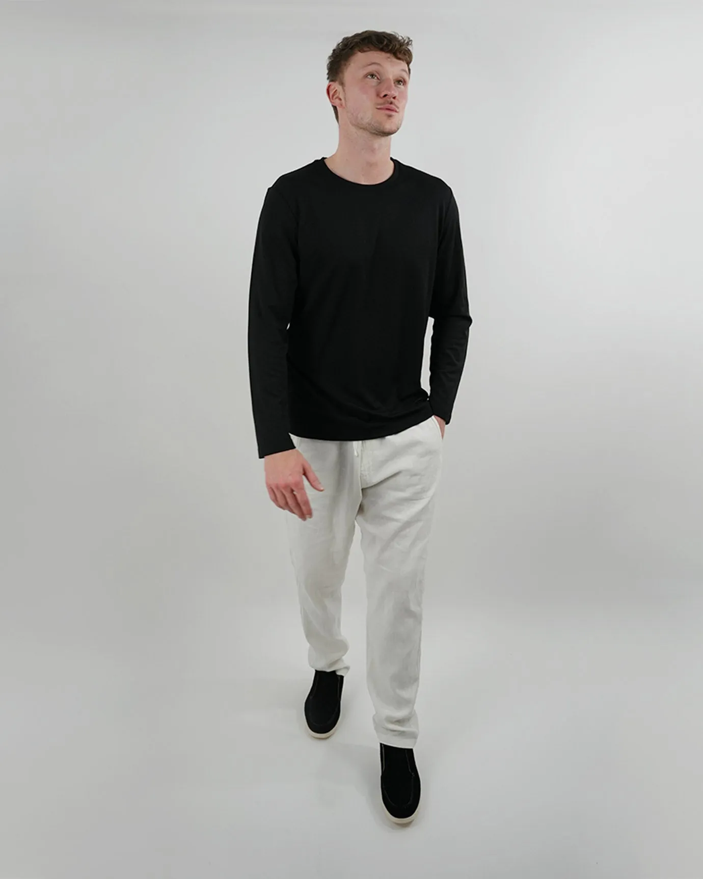 Non Iron Mulberry Silk Long Sleeve t-shirt - Black