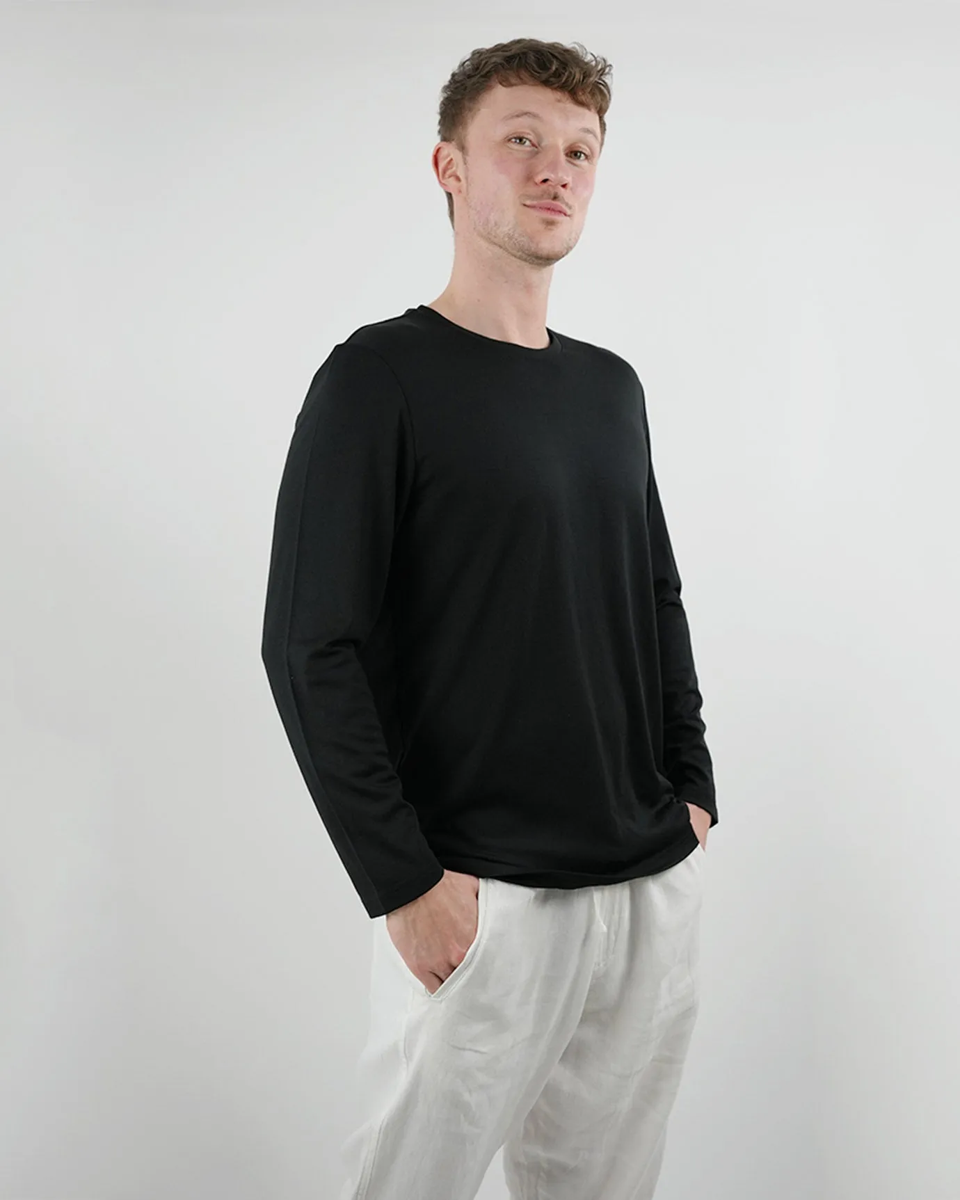 Non Iron Mulberry Silk Long Sleeve t-shirt - Black