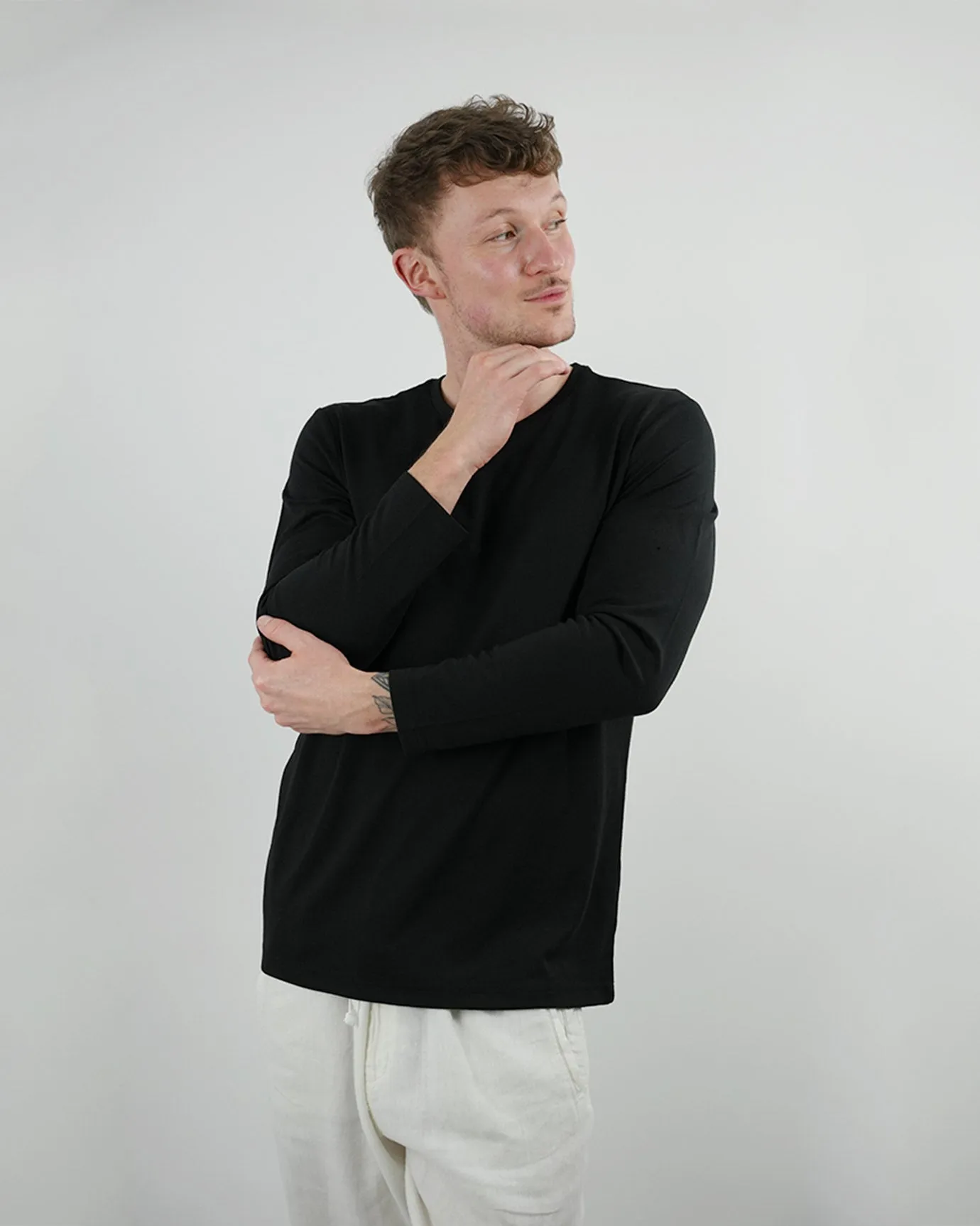 Non Iron Mulberry Silk Long Sleeve t-shirt - Black