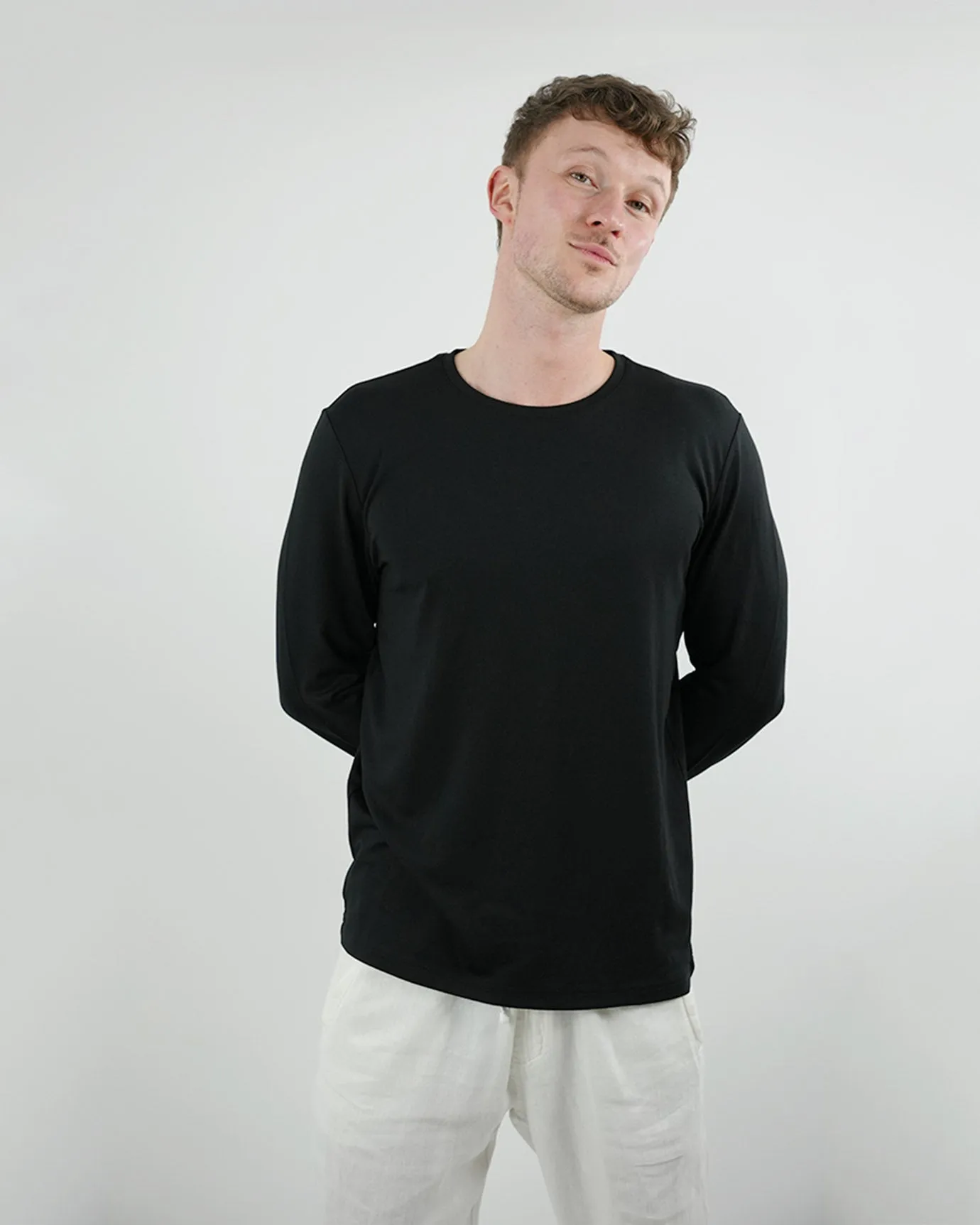 Non Iron Mulberry Silk Long Sleeve t-shirt - Black