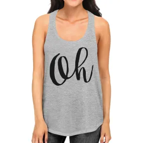 Oh Womens Gray Sleeveless Tank Top Calligraphy Gym Workout Top