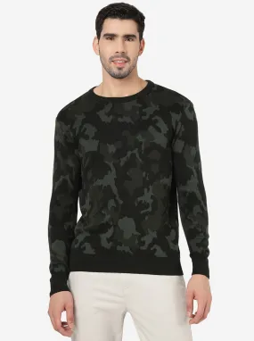 Olive Camo Solid Slim Fit Winter T-Shirt | JadeBlue