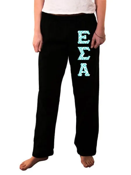 Open Bottom Sweatpants with Sewn-On Letters