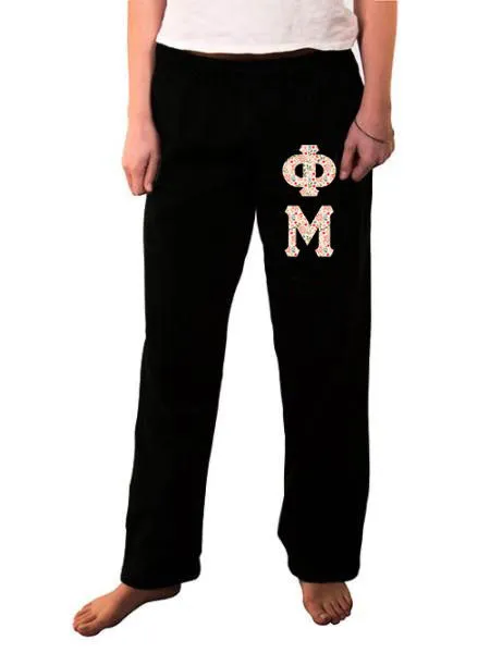 Open Bottom Sweatpants with Sewn-On Letters