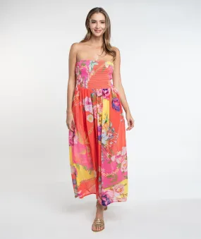 Orange Floral Print Summer Maxi Dress