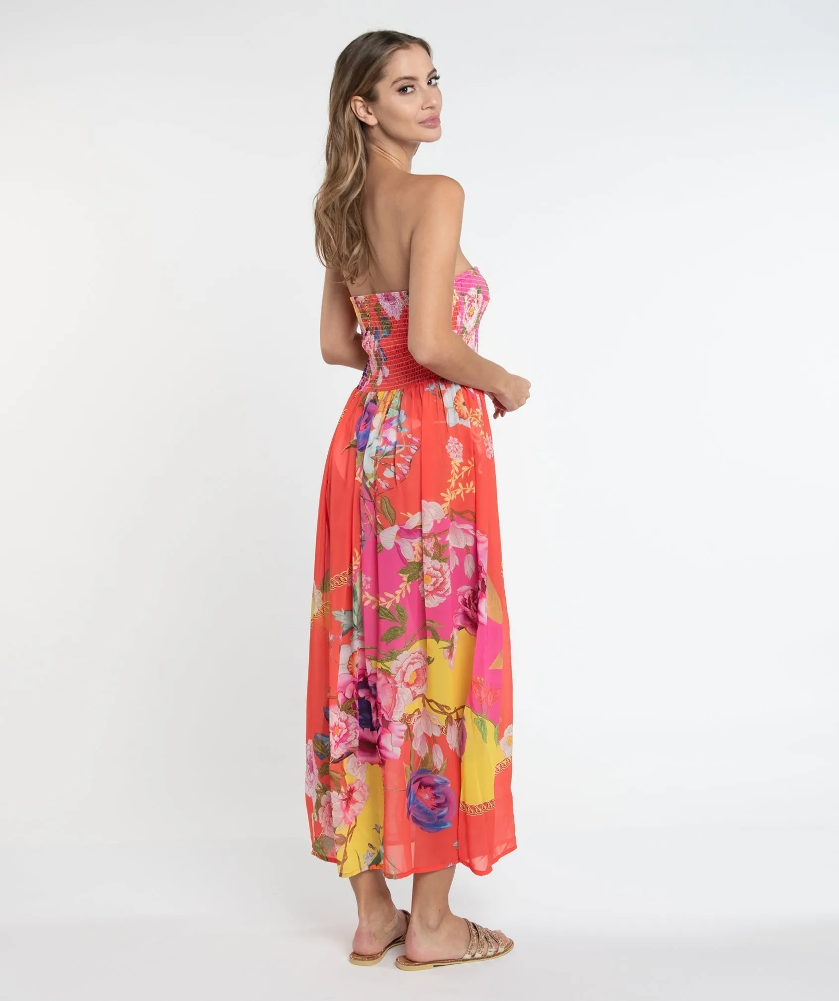 Orange Floral Print Summer Maxi Dress