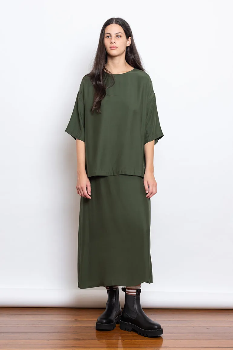 Organic Silk Slip Dress - Olive